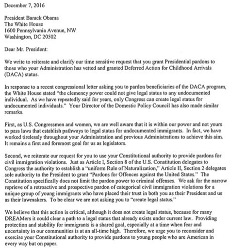 You can find response letter samples here. 64 Democratic Representatives Ask Obama to Pardon DACA ...