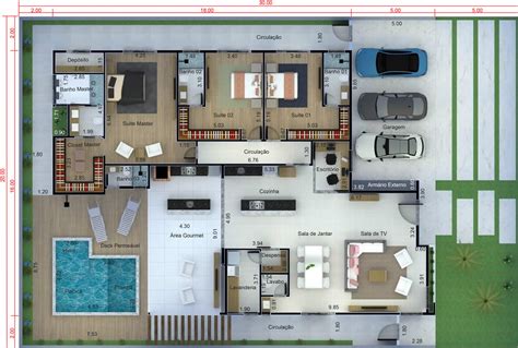 La vivienda está distribuida de forma sectorial para garantizar la armonía de toda la familia en su interior. Plano de planta baja para terreno grande - Planos de Casas ...
