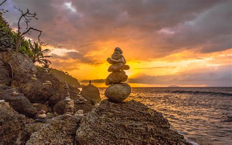 Rocks Stones Sunset Stacked Stack Shore Wallpaper 2560x1600 360335