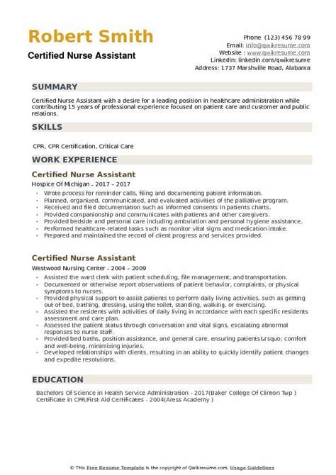 Nursing & medical cv format examples are the best make resume for job application. Certified Nurse Assistant Resume Samples | QwikResume
