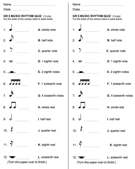 4th And 5th Rhythm Written Assessments Exclusive Music Teaching Music