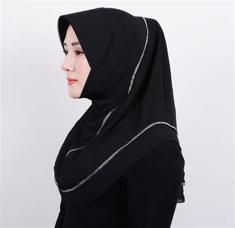 One Piece Hijab Long Khimar Hard Brim With Stones Hijab Muslim Shawl