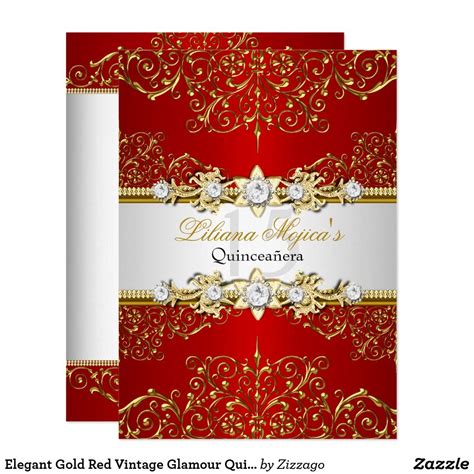 (5 x 7) print on front &. Elegant Gold Red Vintage Glamour Quinceanera Invitation | Zazzle.com in 2020 | Quinceanera ...