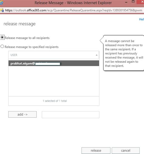 Eop Office 365 Release A Quarantined Email
