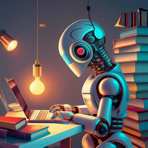 Premium Ai Image Humanoid Robot Working With Laptop Conceptual