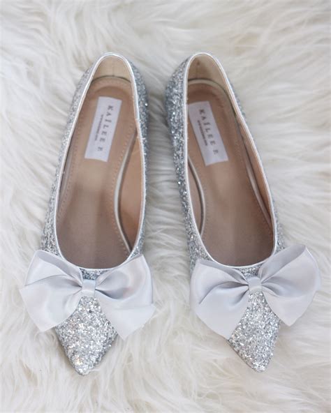 Women Wedding Shoes Bridesmaid Shoes Silver Rock Glitter Silver