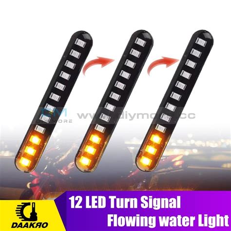 2x Sequential Flowing Motorcycle 12 Led Mini Strips Turn Signal Light