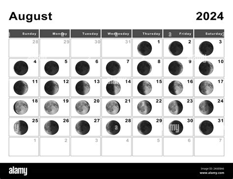 August 2024 Lunar Calendar Moon Cycles Moon Phases Stock Photo Alamy