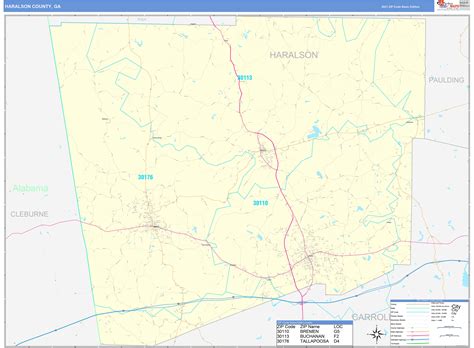 Haralson County Ga Zip Code Wall Map Basic Style By Marketmaps Mapsales