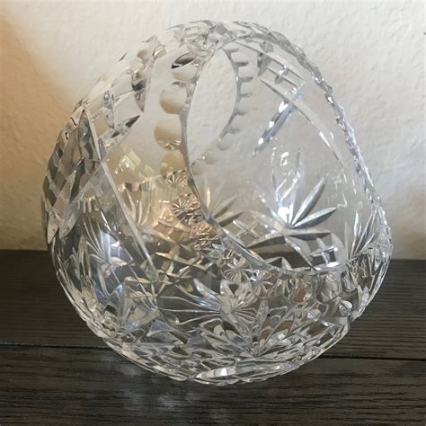 Vintage Cut Crystal Basket With Handle Etsy
