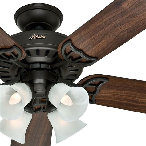 The rustic blades and light are very attractive for our area. Hunter 52" New Bronze Ceiling Fan - Four-Light Fitter w ...