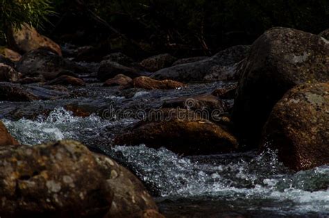 In Summer Rocky Mountain River Water Silk Mountain River Stock Photo