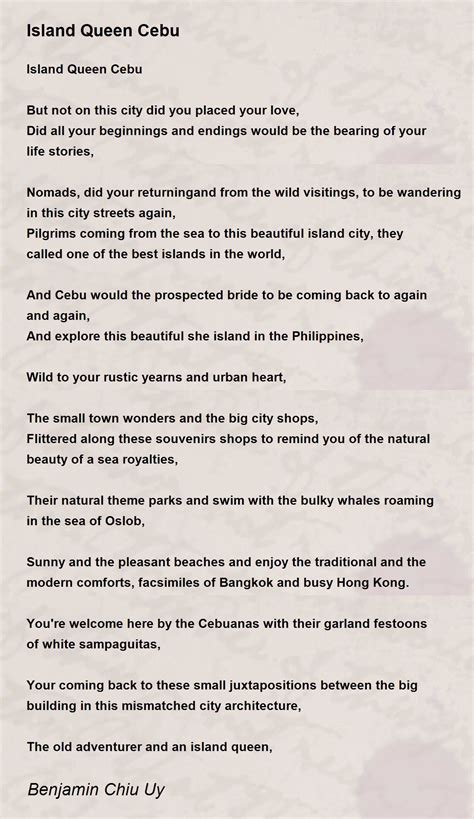 Island Queen Cebu Island Queen Cebu Poem By Benjamin Chiu Uy