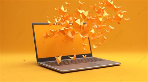 Minimalistic Orange Laptop Soaring In Vibrant Yellow 3d Render
