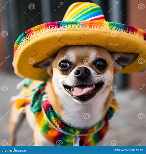 Adorable Chihuahua Dog With Mexican Sombrero Hat Happy Cinco De Mayo