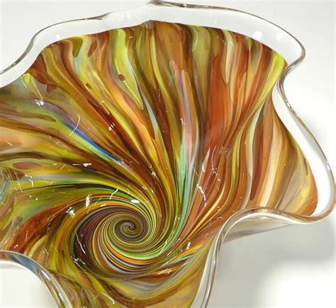 11 Hand Blown Glass Art Fluted Bowl End Of Day Glass Etsy