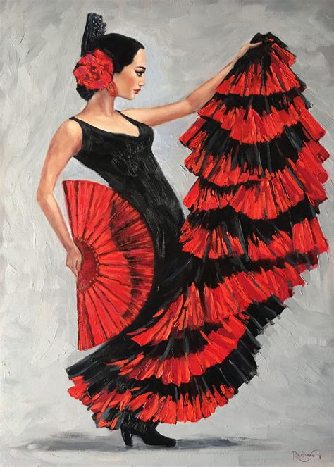 Abstract colorful tree with lovers. Flamenco dancer with a red fan - Art Lovers Australia