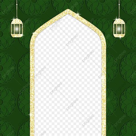 Gambar Bingkai Kubah Masjid Emas Dan Hijau Glitter Png Ramadan Idul