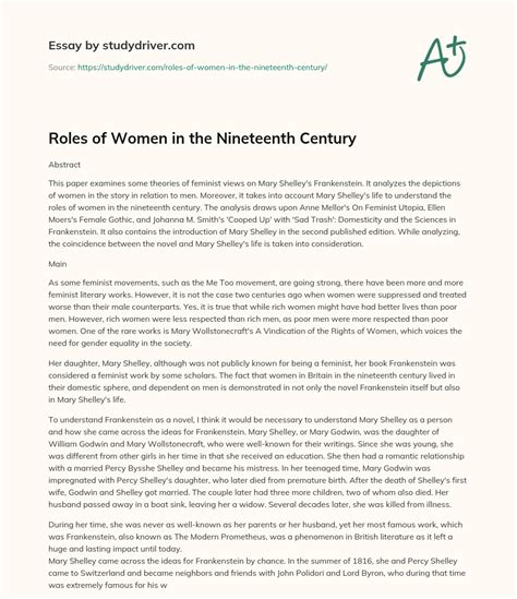 roles of women in the nineteenth century free essay example 2600 words