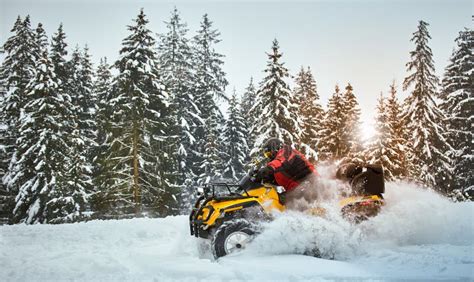 Winter Race On An Atv On Snow In The Forest Stock Image Image Of Risk