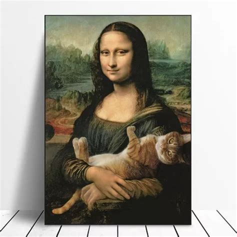 Cuadro Decorativo Mona Lisa Con Gato Diseño Unico Canvas Cuotas Sin