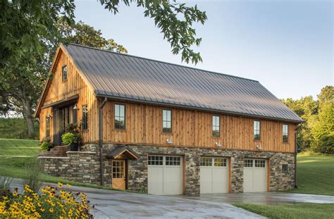 Barn Home With Stone Around The 3 Car Garage Sand Creek Post And Beam