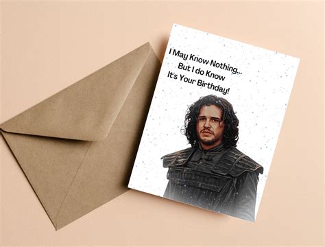 Jon Snow Card Funny Birthday Card Game Of Thrones Birthday Card Jon