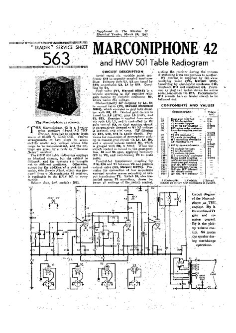 Marconiphone 42 Hmv 501 Table Radiogram 1942 Sm Service Manual Download