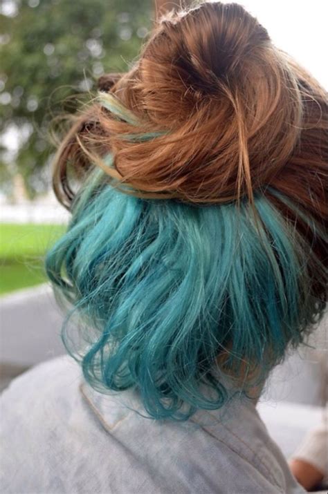 Voodoo blue can give hints of teal to virgin, unbleached hair. Blue under layer hair | Cabelos pintados, Ideias de cabelo ...
