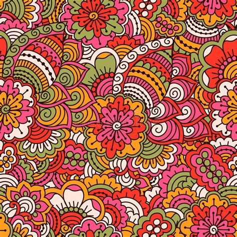 Hand Drawn Seamless Pattern With Floral Elements Stock Vector