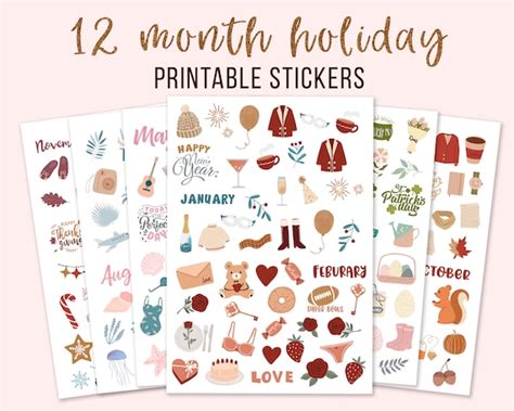 Yearly Holiday Printable Planner Stickers Printable Journal Etsy
