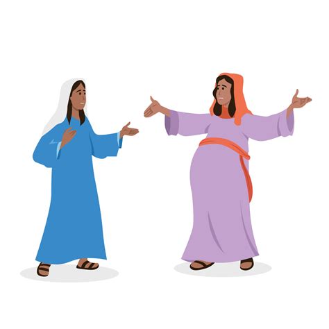 Mary Visits Elizabeth John The Baptist Leaps In Joy Flat Vector
