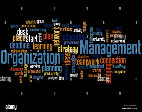 Organization Management Word Cloud Concept On Black Background Stock
