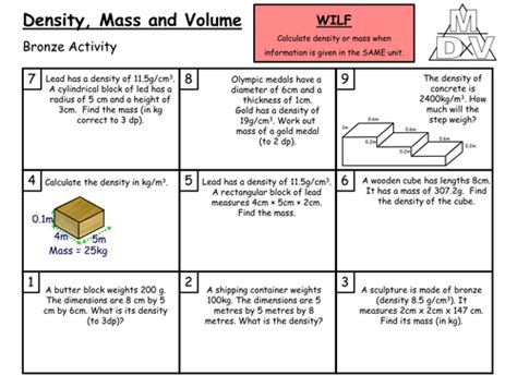 Finding mass from density requires rearranging the density formula, d=m÷v, where d means density, m means mass and v means volume. Density, Mass and Volume (Grade C/B) | Teaching Resources