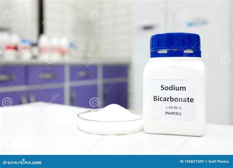 Selective Focus Of A Bottle Of Sodium Bicarbonate Chemical Compound Or