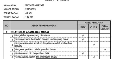 Penilaian Raport Tk - Contoh Laporan Bdr Paud Jateng Nusagates / Contoh