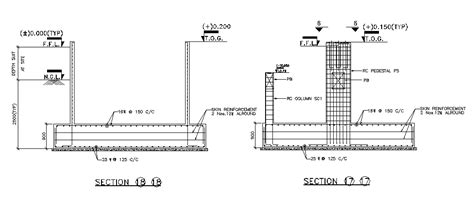 Reinforcement Foundation Section Drawing Dwg File Cadbull