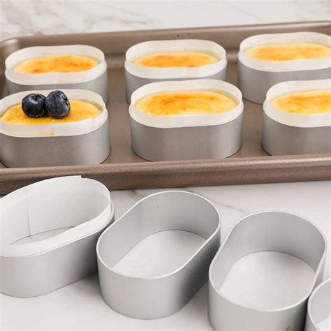 10pcs Aluminum Semi Cooked Cheese Mold Pastry Oval Cup Cake Paper