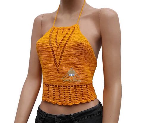 Hand Crochet Halter Top With Lace Ending Summer Cotton Etsy Crochet