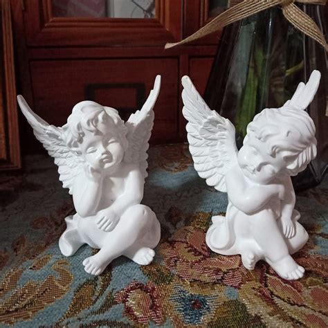 2pcs 4 Inch Cherubs Angels Resin Garden Statue Figurine Indoor Outdoor