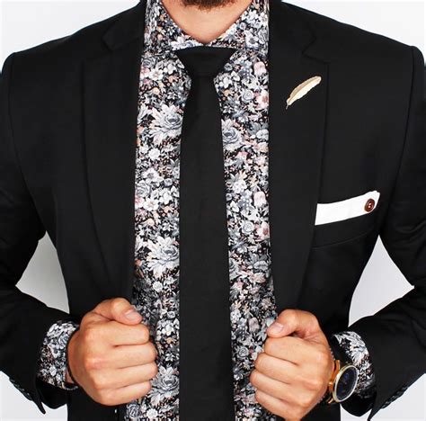 Floral w/ black | Floral suit men, Mens floral dress shirts, Floral shirt outfit