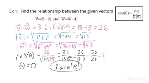 Classifying Vector Relationships By Finding The Angle Between Two