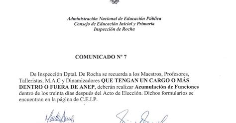 InspecciÓn Departamental De Rocha Comunicado Nº 7