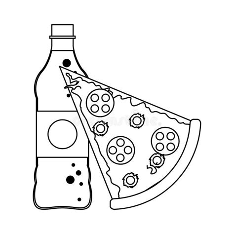 Pizza Y Botella De Soda Blanco Y Negro Ilustración del Vector