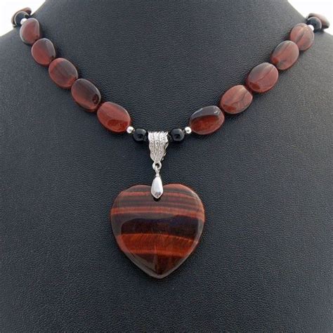 Red Tiger Eye Natural Stone Heart Pendant Necklace Heart Pendant