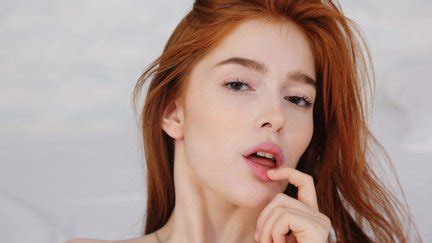 Jia Lissa Finger On Lips Redhead Pornstar Face Model Sensual Gaze Open Mouth Women