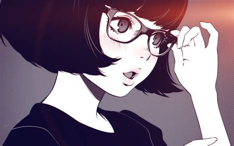 Download Short Hair Black Hair Blush Glasses Anime Original 4k Ultra Hd