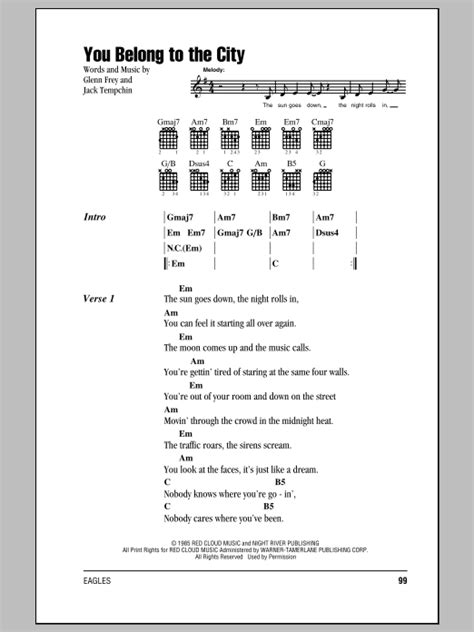 You Belong To The City Sheet Music By Eagles Lyrics And Chords 153438