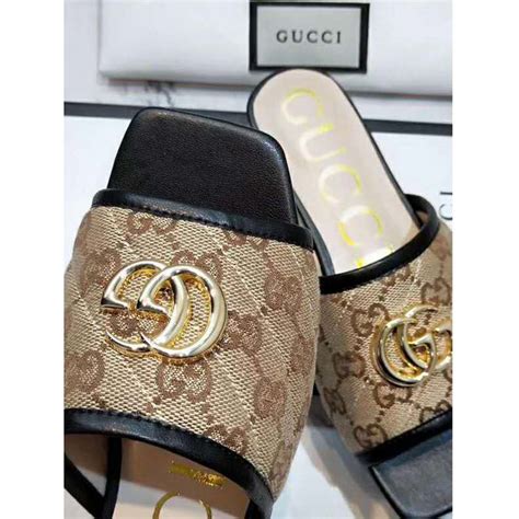 Gucci Womens Gg Matelassé Canvas Slide Sandal Beigeebony Diagonal Lulux