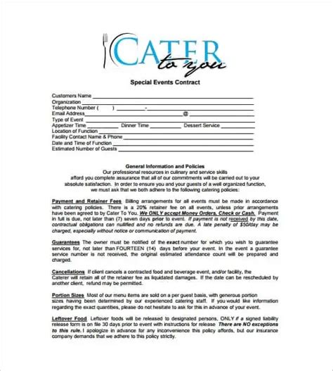 Catering Contract Templates Find Word Templates